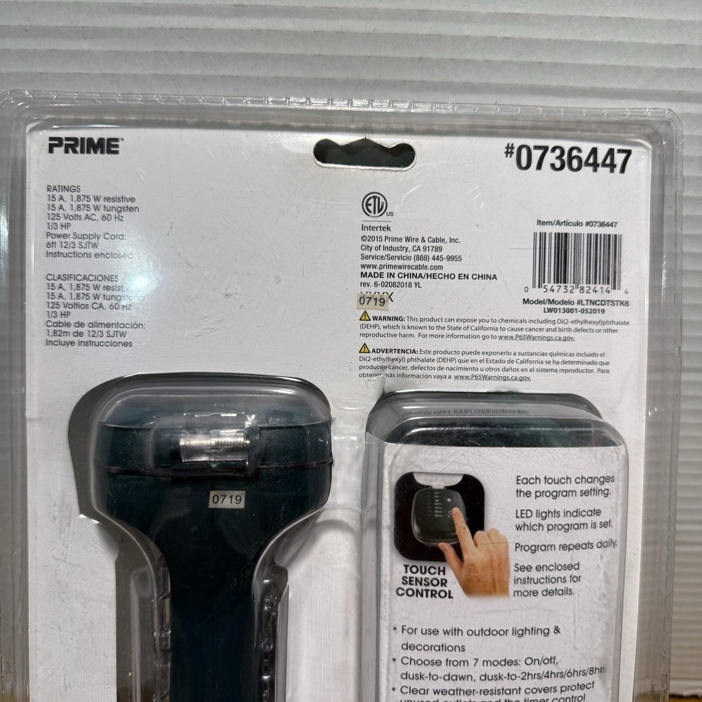 Prime 6 Outlet Outdoor Countdown Timer  Touch Sensor Photocell Ground Stake NEW - Picture 10 of 12